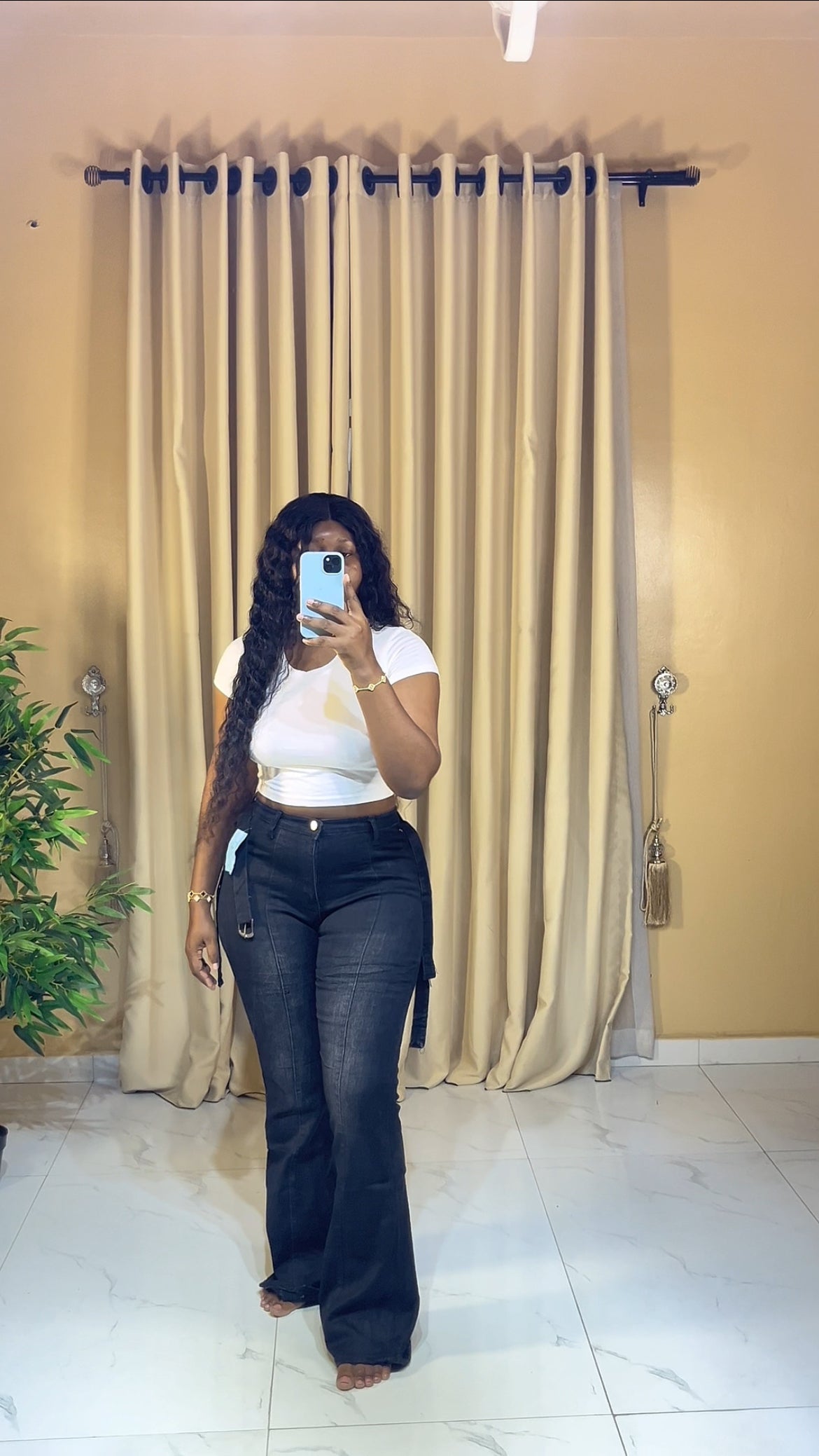 Belted black bootcut