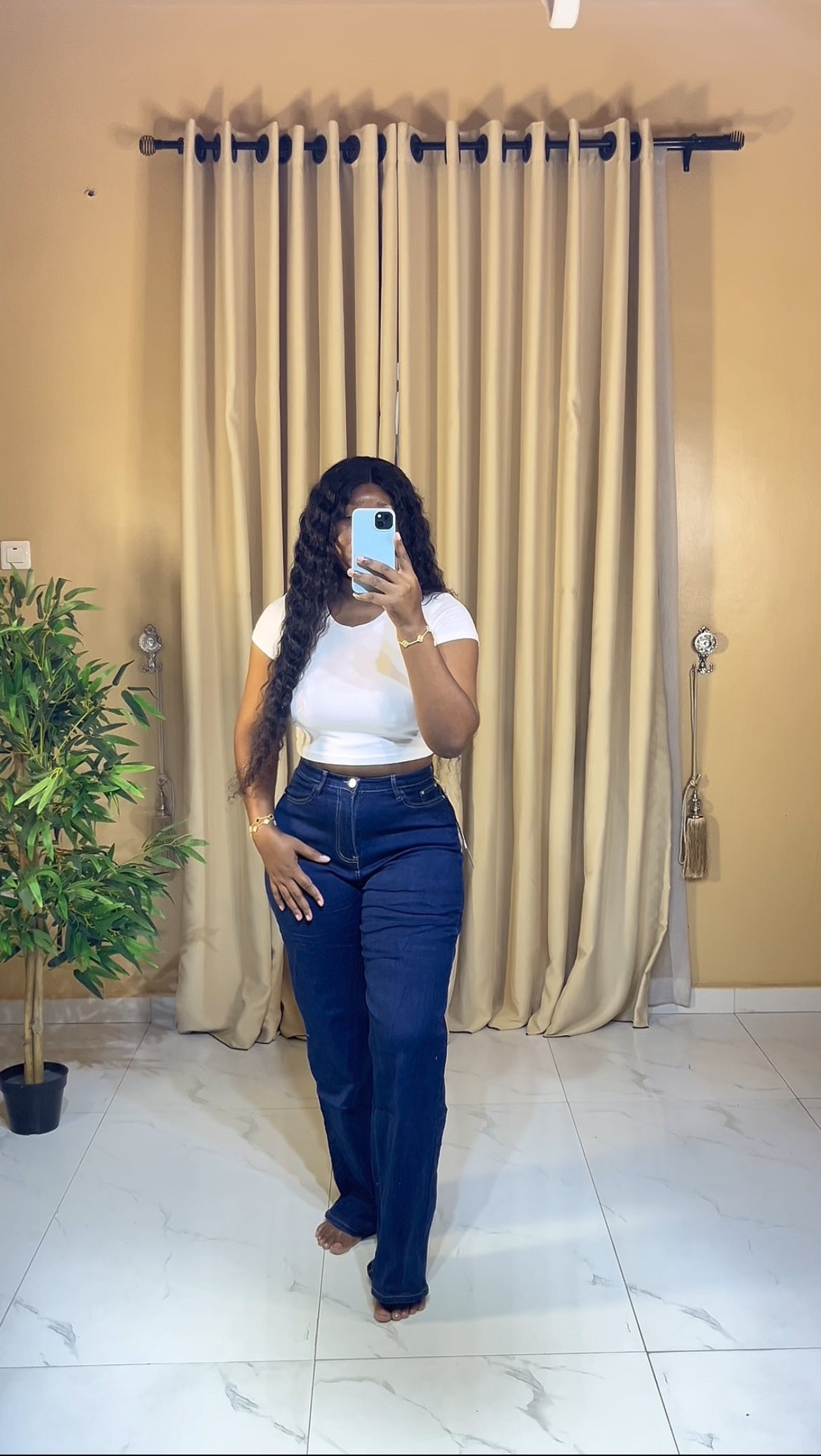 Deep blue baggy jeans