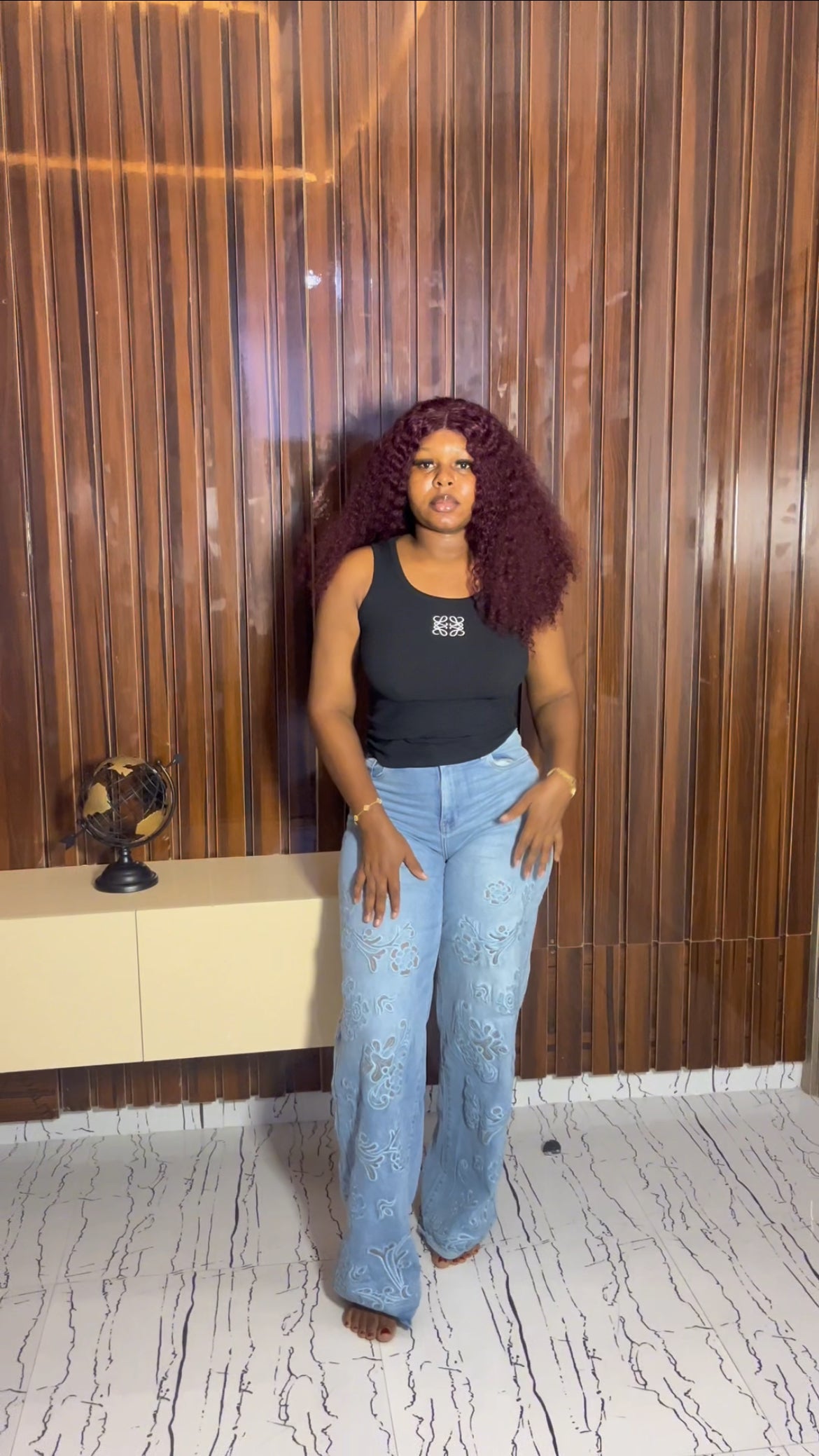 Lace design light blue jeans